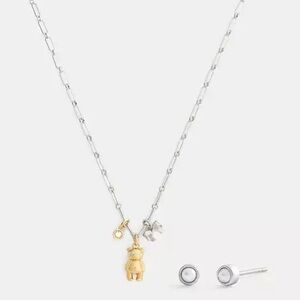Coach Teddy Bear And Bow Earrings And Necklace Set
